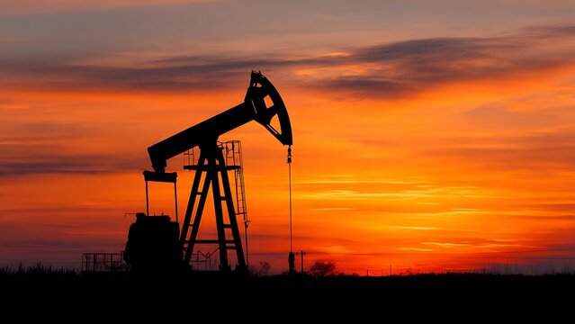 An oil pump works diligently against the fiery backdrop of the setting sun, it symbolizes industry, energy, and the constant pursuit of resources. PNG Transparent Background