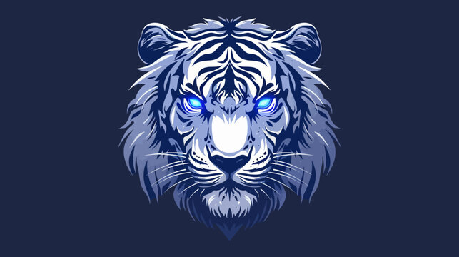 Majestic white tiger head vector illustration with intense blue eyes
