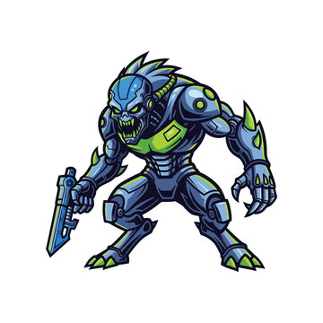 Robot creature with sharp claws sword.