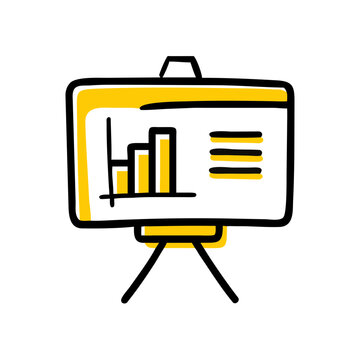 Presentation board with bar chart and text doodle outline vector.