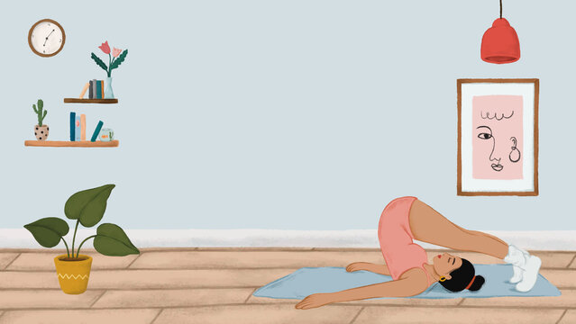 Woman doing yoga computer wallpaper, aesthetic wellness illustration