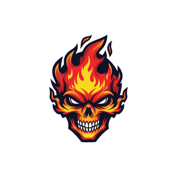 Flaming Skull with Angry Expression.