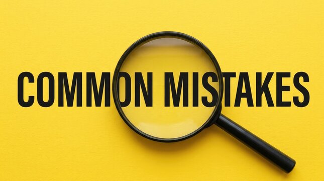 Magnifying glass highlights common mistakes on a vibrant yellow background