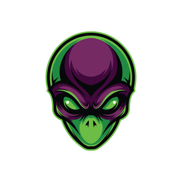 Alien Head Illustration in Purple Green.