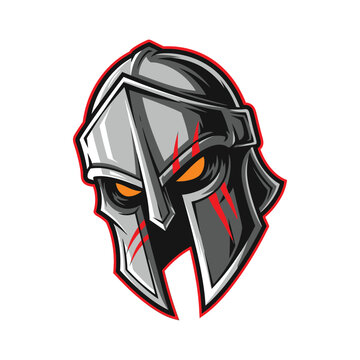 Grey Knight Helmet with Orange Eyes.