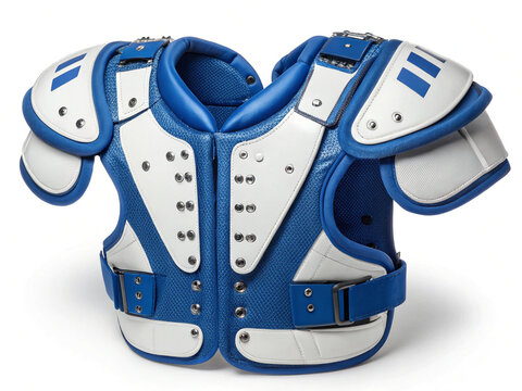 Blue and white american football shoulder pads isolated