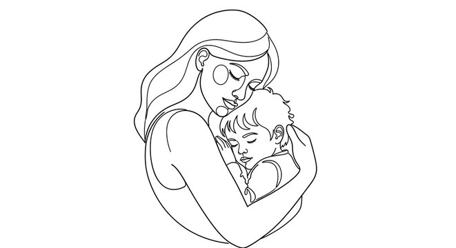 Mother, woman, hugging, baby, line art, illustration, family, love, parenthood, tender
