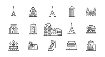Fototapeta premium Collection of Famous Landmark Icons.