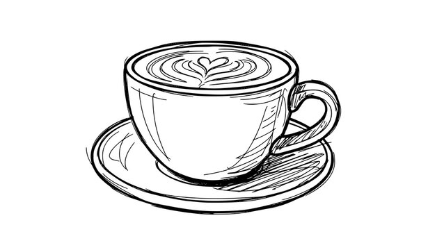 Expressive hand drawn cappuccino sketch vector with Procreate pencil style cafe drink illustration