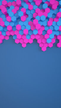 Vertical illustation of blue and magenta color hexagons - abstract background - wallpaper.