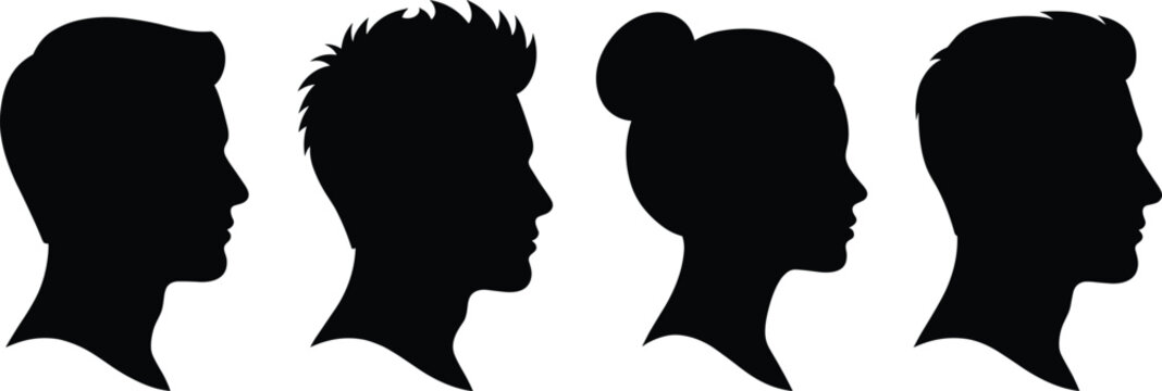 Profile silhouette collection set, male female face icons, isolated vector illustration design avatar bundle pack