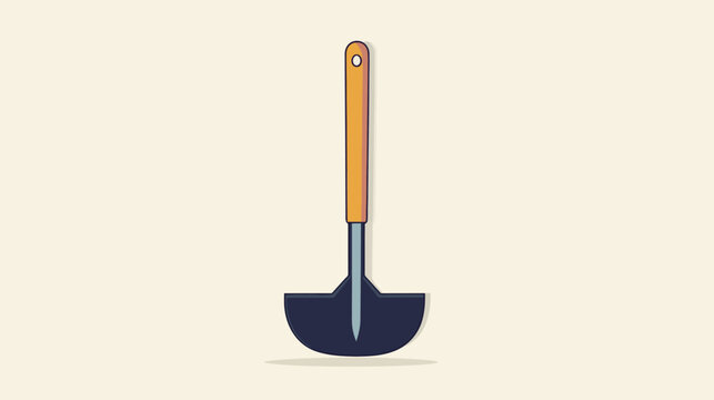 A vectorized illustration of a garden shovel. Handle is orange, and blade is dark blue