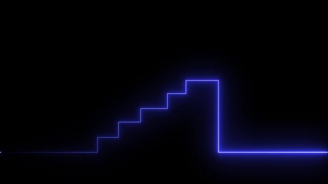 Stairs up icon animation. Stairs up arrow symbol animation. Neon success. black background animation. Stairs up arrow symbol animation.
