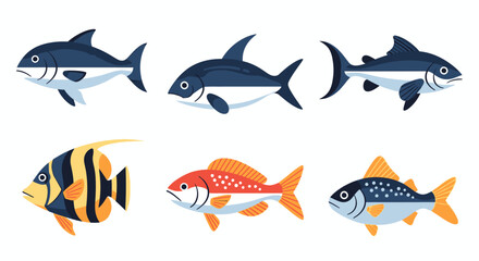 Obraz premium Colorful cartoon fish collection isolated on white background for various design projects