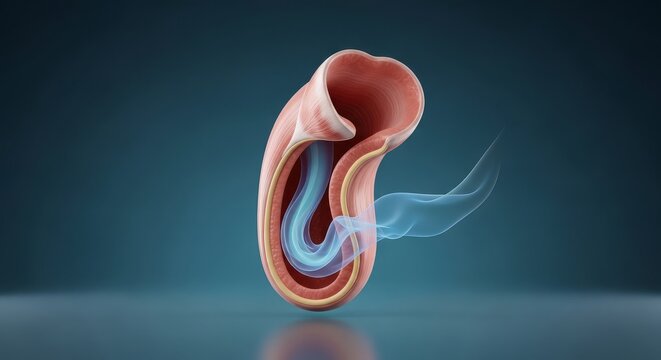 Pharynx 3D anatomical render, upper airway digestive passage visualization, muscular tubular structure, mucosal lining folds, airflow and bolus transport system, ENT medical concept