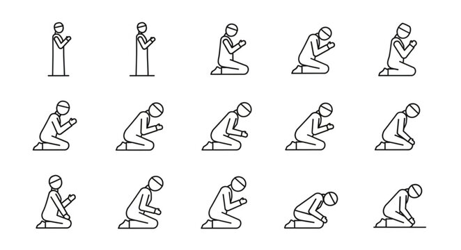 Islamic Prayer Poses Line Art Collection.