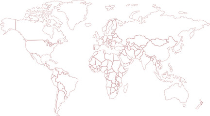 Fototapeta premium World Map Outline Red Border Country Boundaries White Background