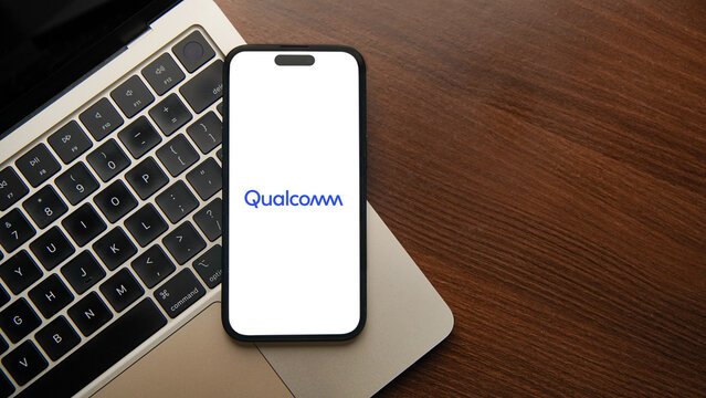 Qualcomm logo displayed on a smartphone screen &ndash; Delhi, India &ndash; June 04, 2025
