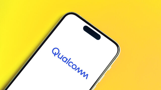 Qualcomm logo displayed on a smartphone screen &ndash; Delhi, India &ndash; June 04, 2025
