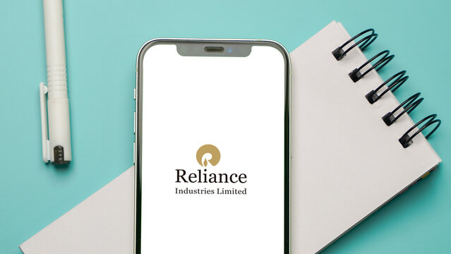 Reliance Industries logo displayed on a smartphone screen &ndash; Delhi, India &ndash; June 04, 2025
