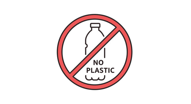 No plastic bottle prohibited sign icon on white background