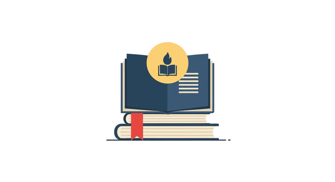 Open book with knowledge symbol on white background