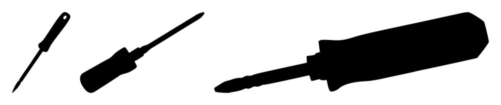 Screwdriver set with black silhouette on white background showcasing sleek minimalist design featuring hand tool, tool, hardware with maintenance and DIY for workshop use