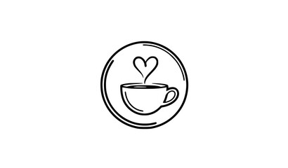 Obraz premium Elegant coffee cup logo with heart steam minimalist badge style cafe vector design
