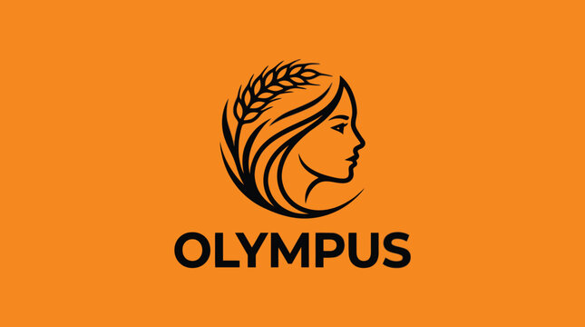 Olympus Logo with Woman Profile and Wheat.