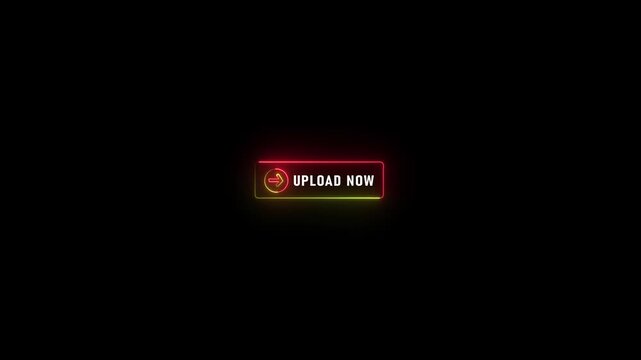 Neon Upload Now Button with Arrow on Black Background glowing