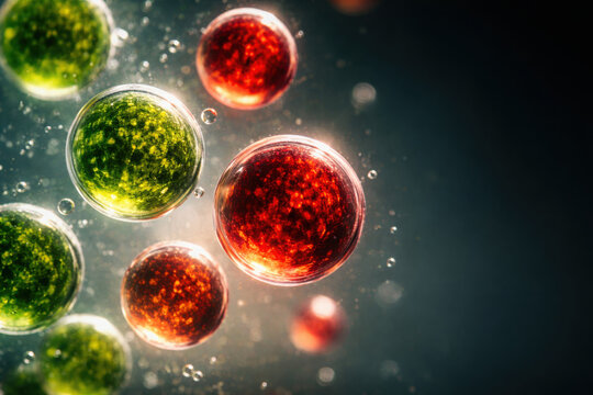 Microorganisms display vibrant colors with haematococcus and pluvialis showcasing their unique beauty in captivating underwater scene