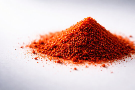 Bright red powder resembling haematococcus pluvialis sits in small mound, showcasing its vibrant color and fine texture, perfect for culinary use