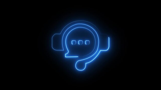 neon live chat and rating stars interface on black background .