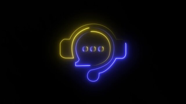 neon live chat and rating stars interface on black background .