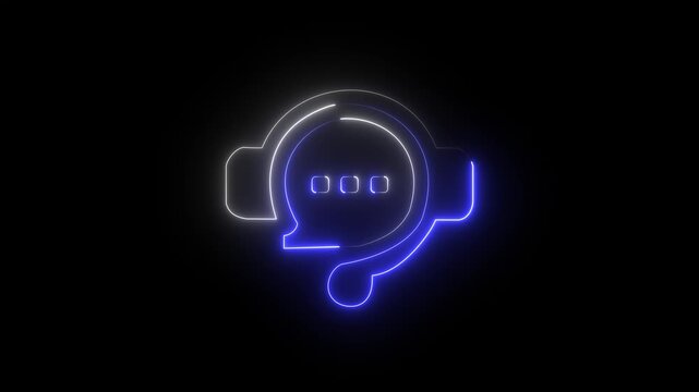 neon live chat and rating stars interface on black background .