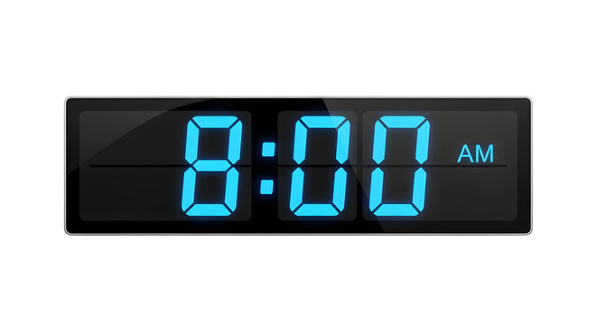 Bright Digital Clock Display 8 00 AM on Transparent Background