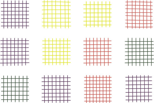 Pastel grid notebook paper set, crayon drawn checkered patterns, hand sketched plaid backgrounds for creative design, stationery texture and abstract artistic composition.