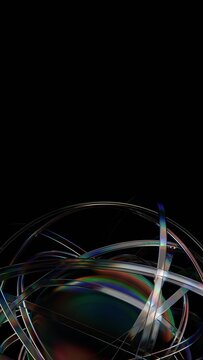 Abstract glass iridescent lines on a black background, vertical 3d render