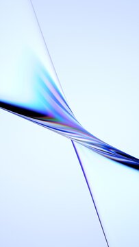 Abstract wavy glass shape on a light background, vertical 3d render