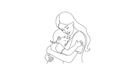 Obraz premium Mother, woman, holding, baby, line art, illustration, parenting, love, family, bonding