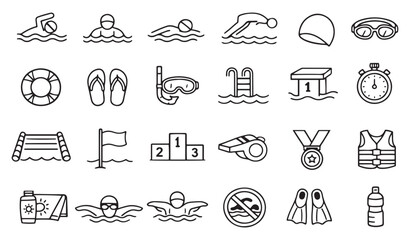 swimming water sports pool activity competition and safety outline icons © Muhammad