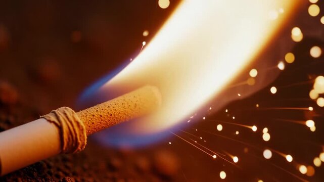 Bickford fuse catches fire, slow motion video
