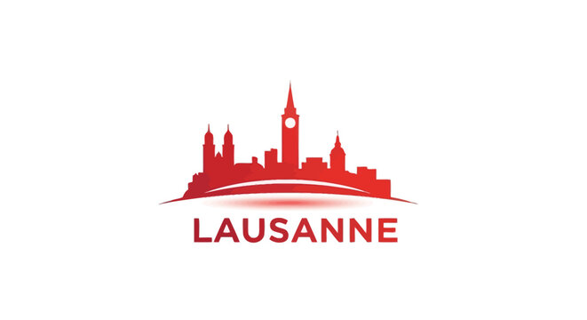 Lausanne Cityscape Silhouette - Iconic Landmarks and Urban Skyline Design.
