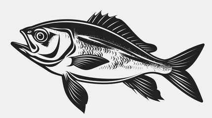Fototapeta premium Stylized black and white fish illustration swimming sideways with open mouth