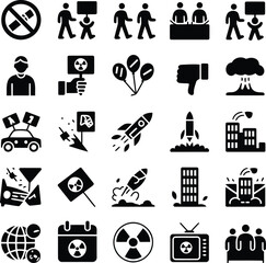 Fototapeta premium Protest and technology silhouette icons