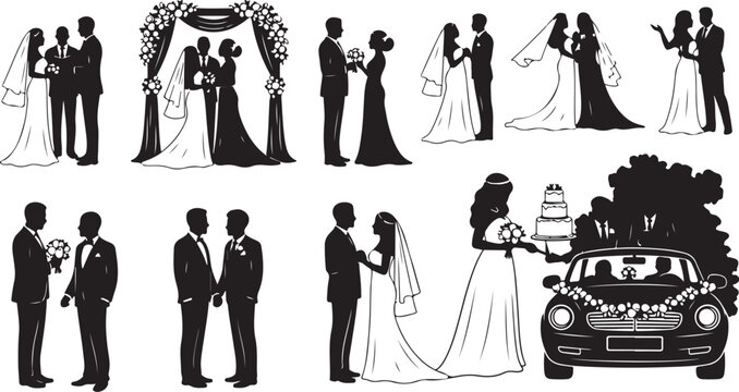Wedding Silhouette Vector Graphics for Invitations and Decor