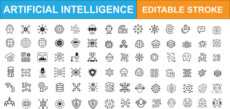 A collection of artificial intelligence icons in editable stroke style Vector Isolated white background