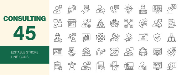 Fototapeta na wymiar Consulting icon set. Editable line icons. Vector illustration.