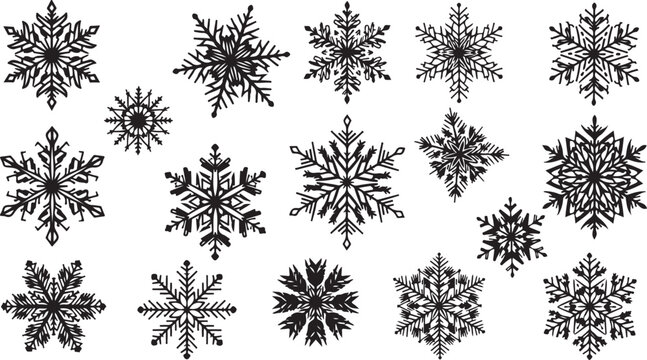 Black and white snowflakes on white background illustration