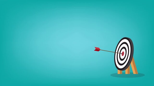 Arrow hitting bullseye target center business success strategy focus achievement $k resolution animation	
